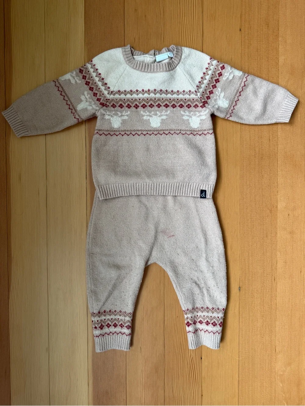 Deux par Deux Fair Isle reindeer knit set 12M, play condition